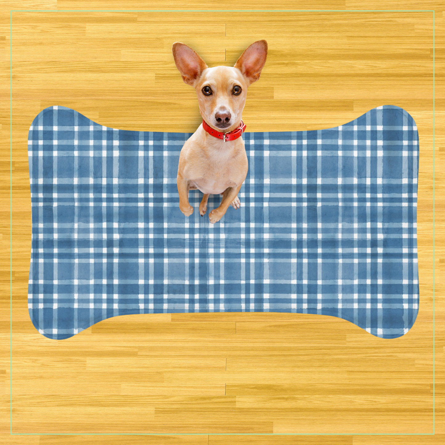 Blue Checkered Pet Food Mat