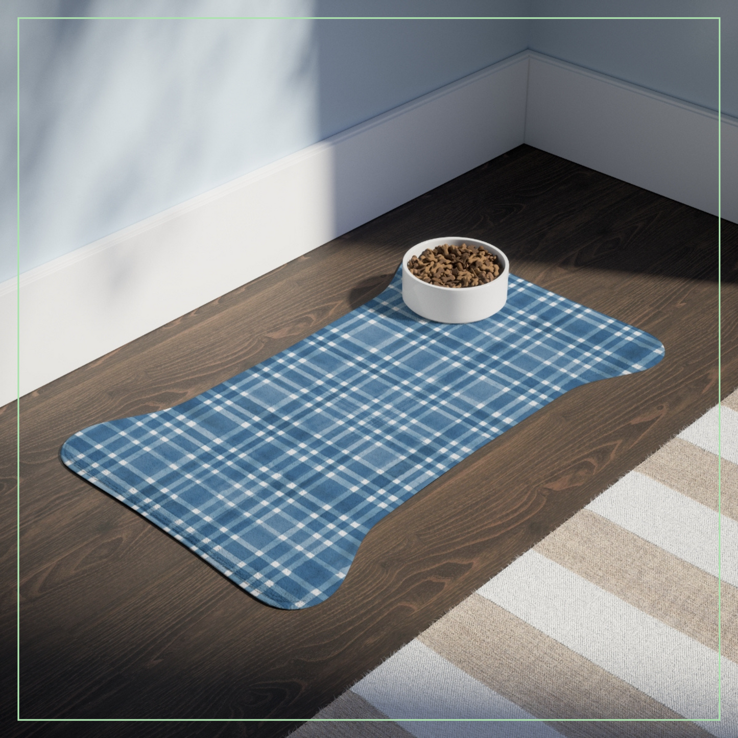 Blue Checkered Pet Food Mat
