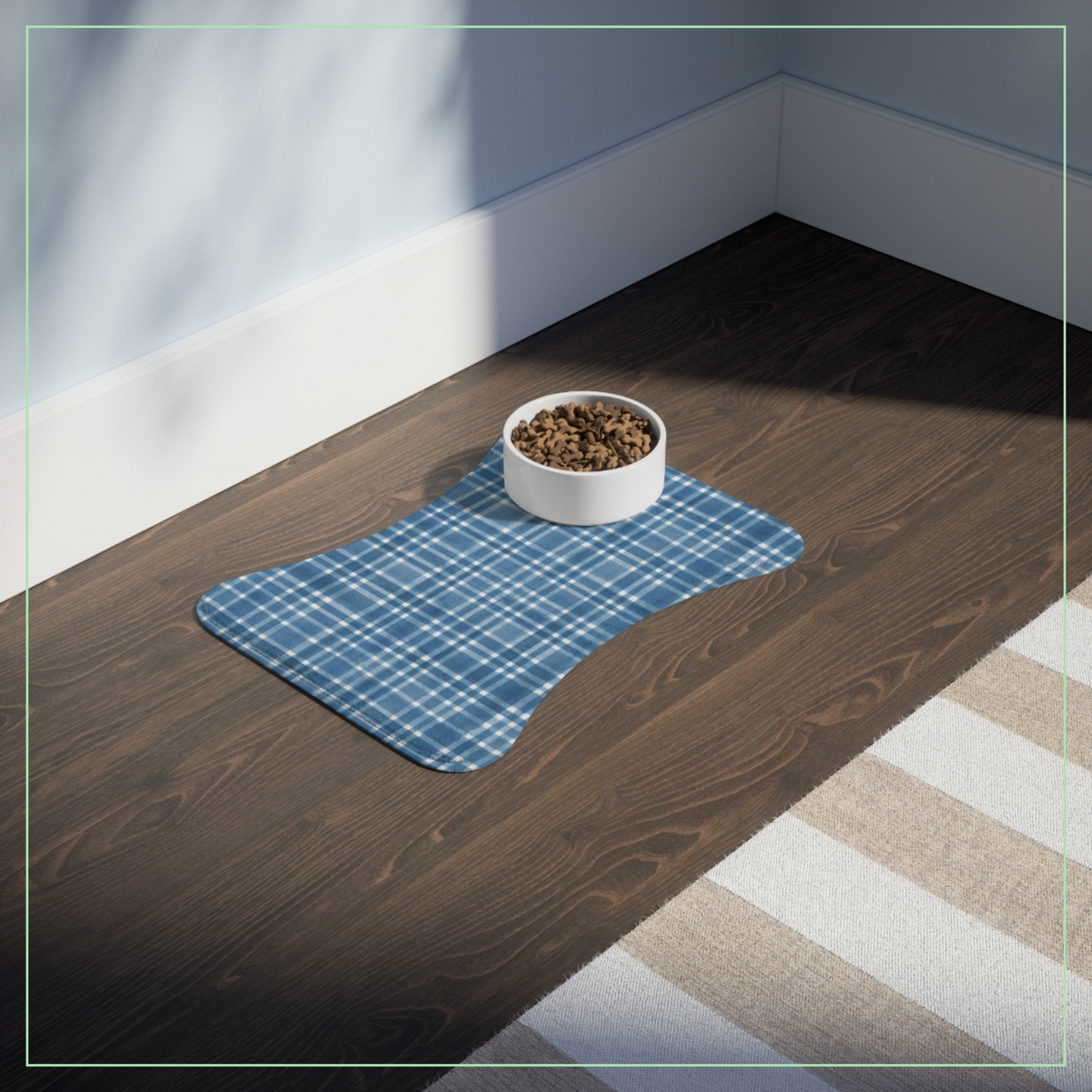 Blue Checkered Pet Food Mat