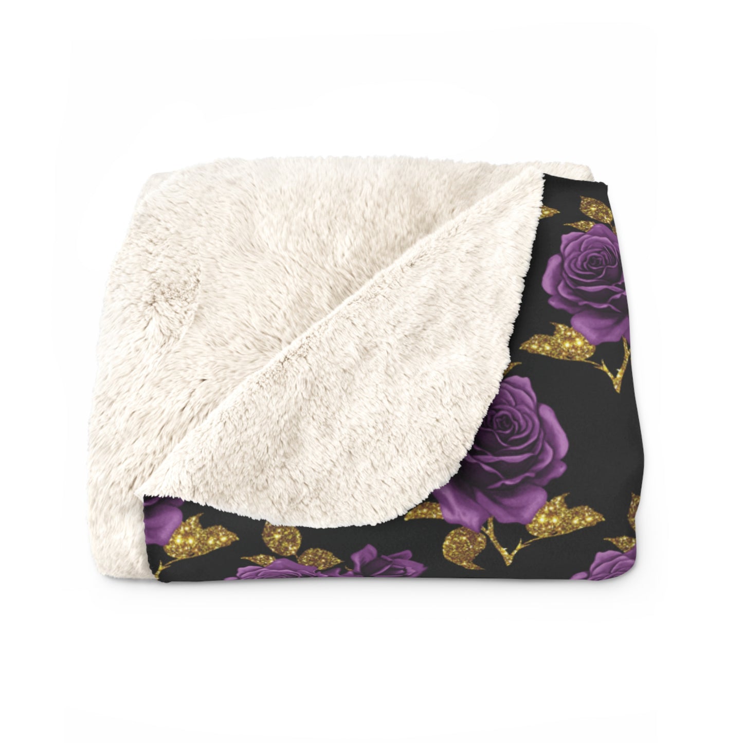 Purple & Gold Rose - Sherpa Fleece Blanket
