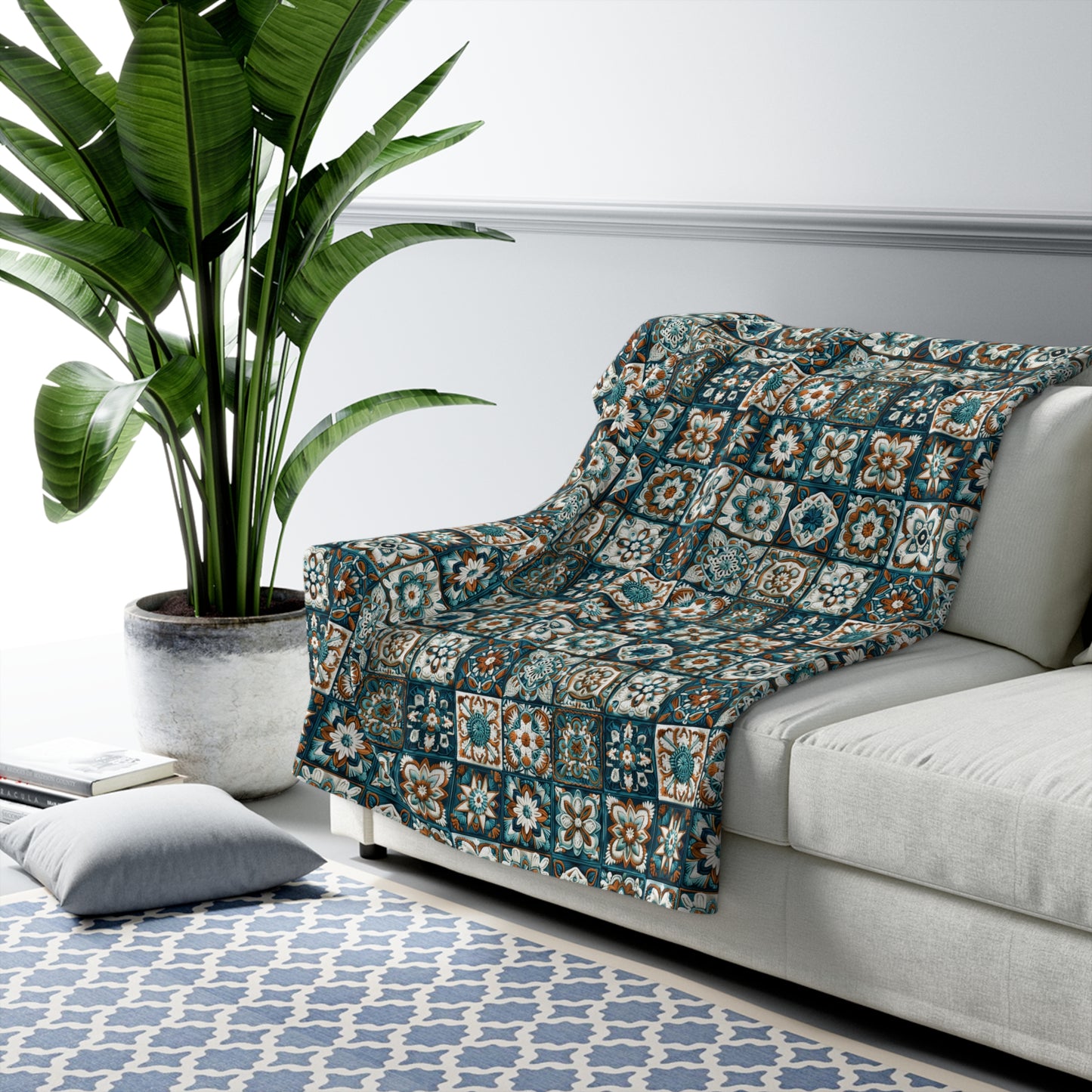 Dark Teal Granny Squares - Sherpa Fleece Blanket