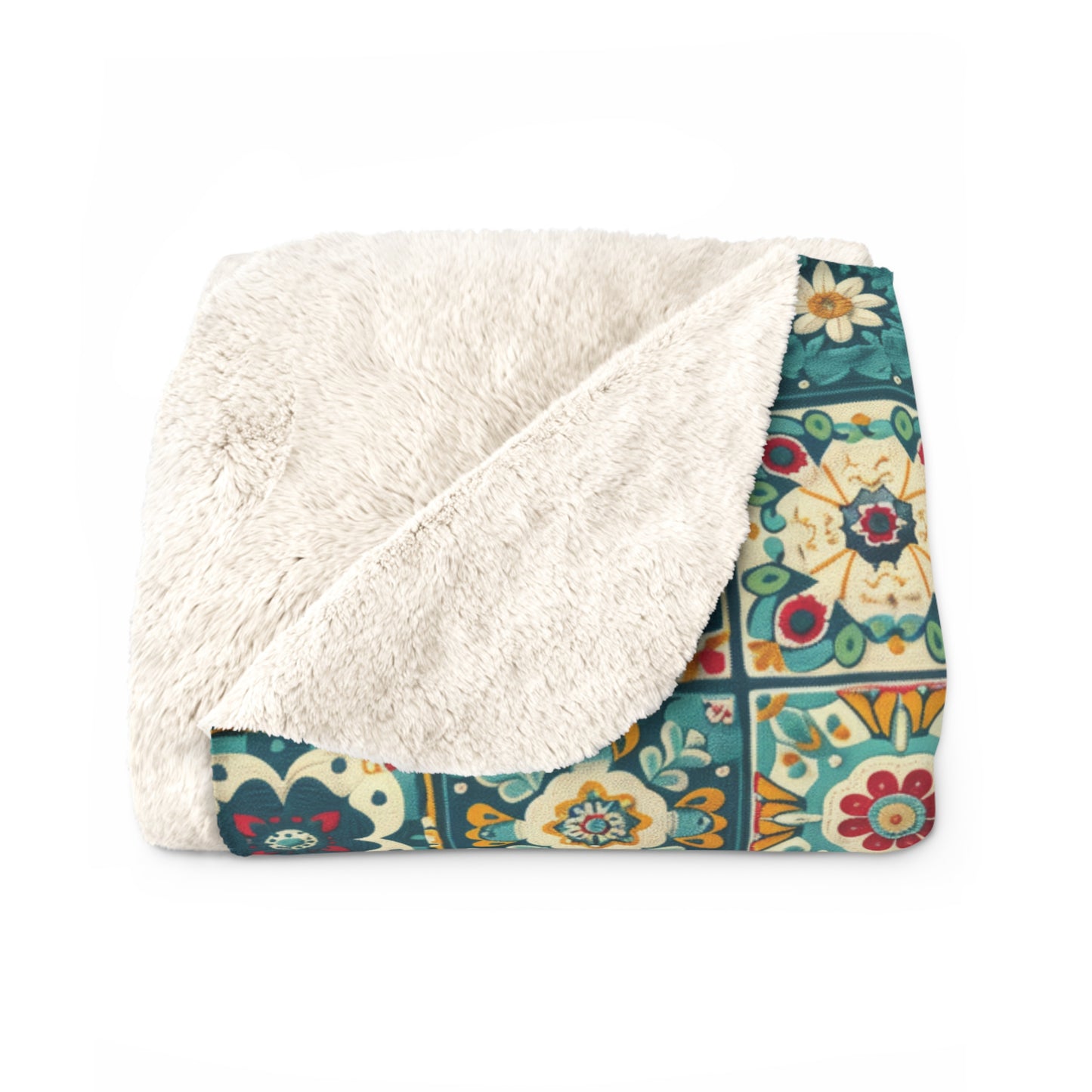 Teal Blossoms - Sherpa Fleece Blanket