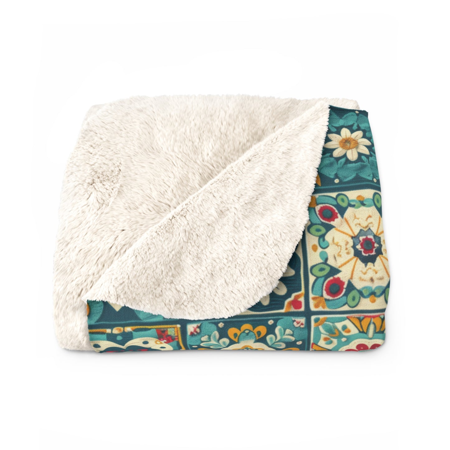 Teal Blossoms - Sherpa Fleece Blanket