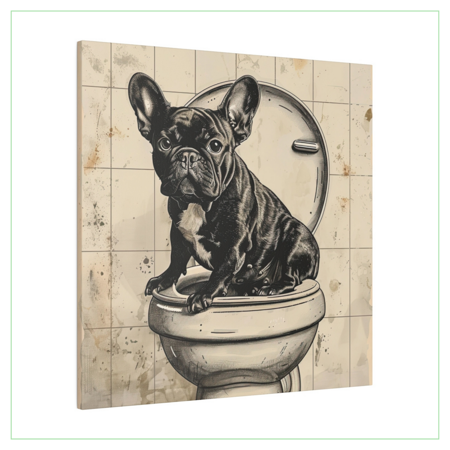 Pottie Pooch - Matte Canvas of a Black French Bulldog on the Loo