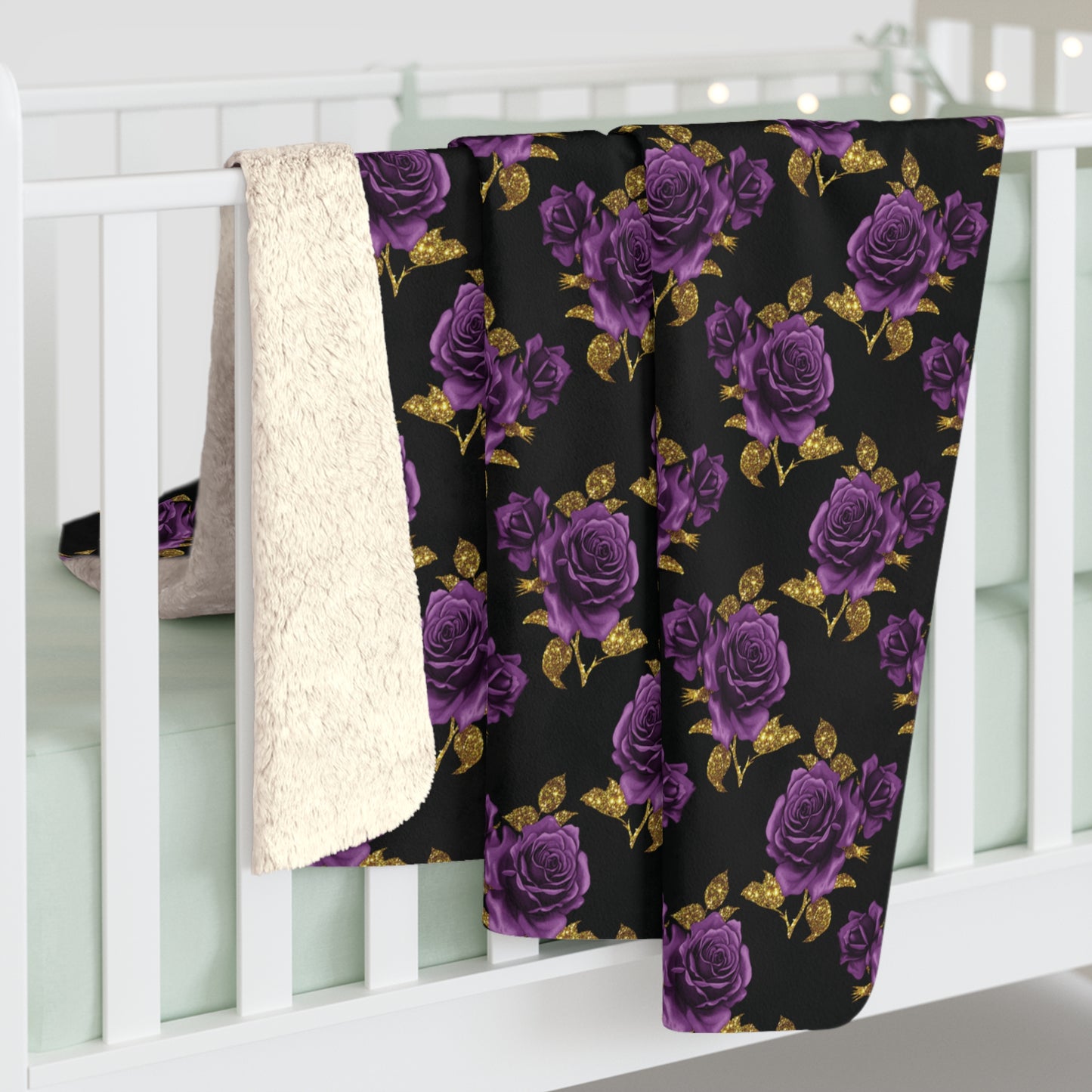 Purple & Gold Rose - Sherpa Fleece Blanket