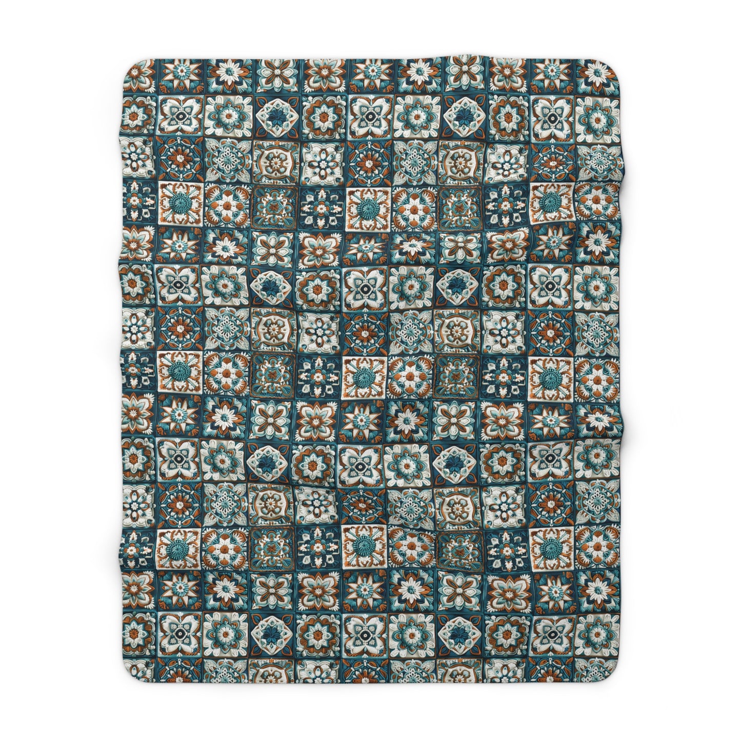 Dark Teal Granny Squares  - Sherpa Fleece Blanket