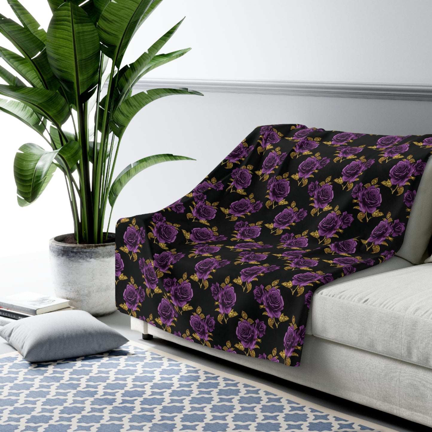 Purple & Gold Rose - Sherpa Fleece Blanket