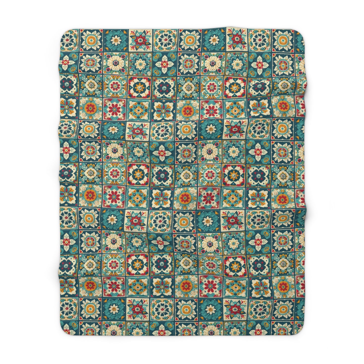 Teal Blossoms - Sherpa Fleece Blanket