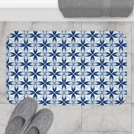 Blue and White Pattern Bath Mat