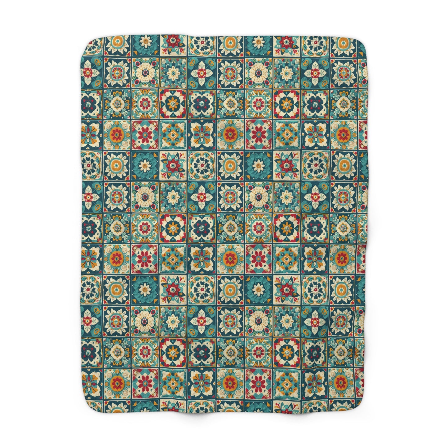 Teal Blossoms - Sherpa Fleece Blanket