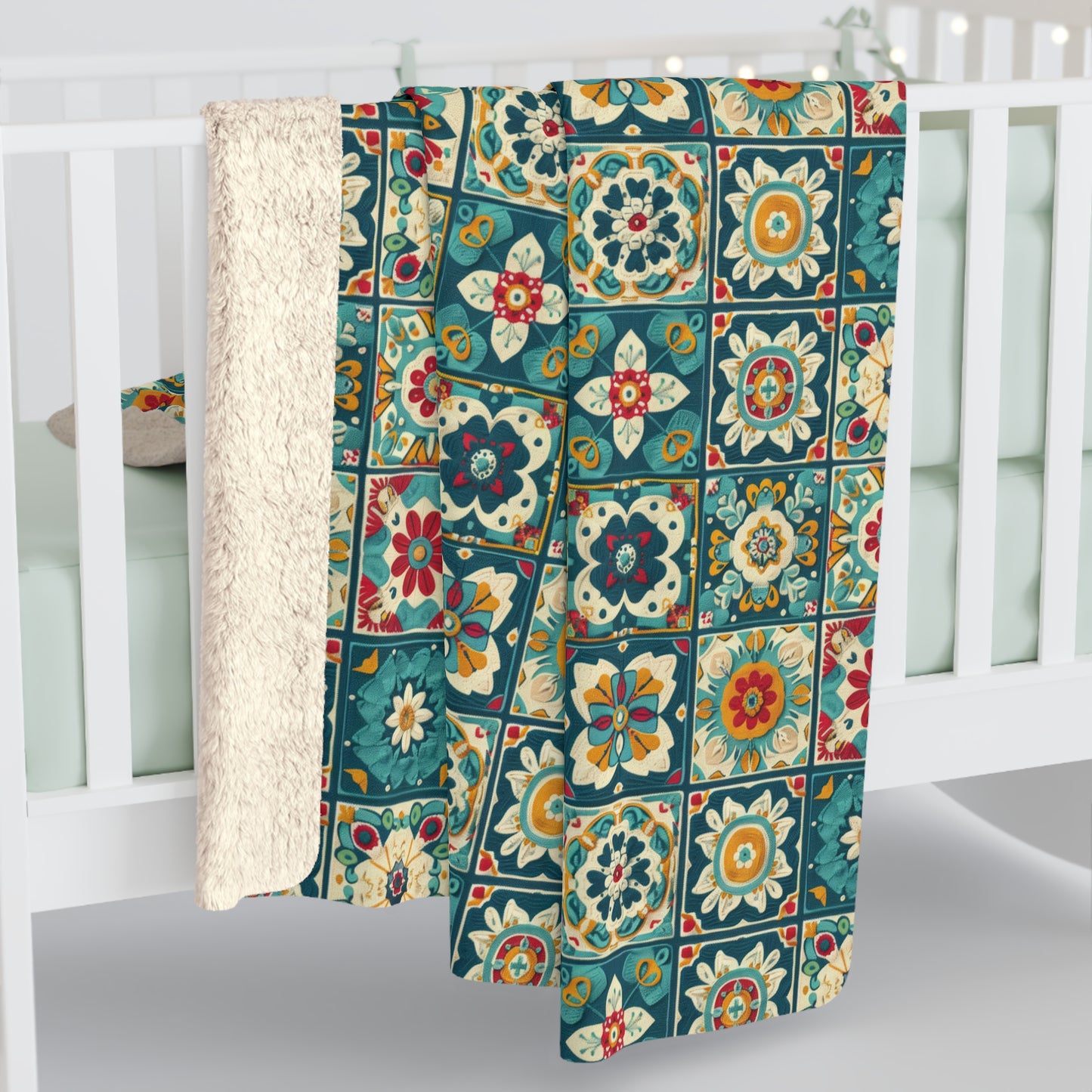 Teal Blossoms - Sherpa Fleece Blanket