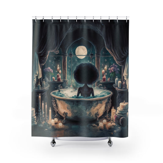 Celestial Serenity: Black Goddess Spa Shower Curtain