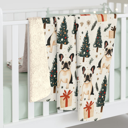 Frenchie Christmas Charm - Sherpa Fleece Blanket