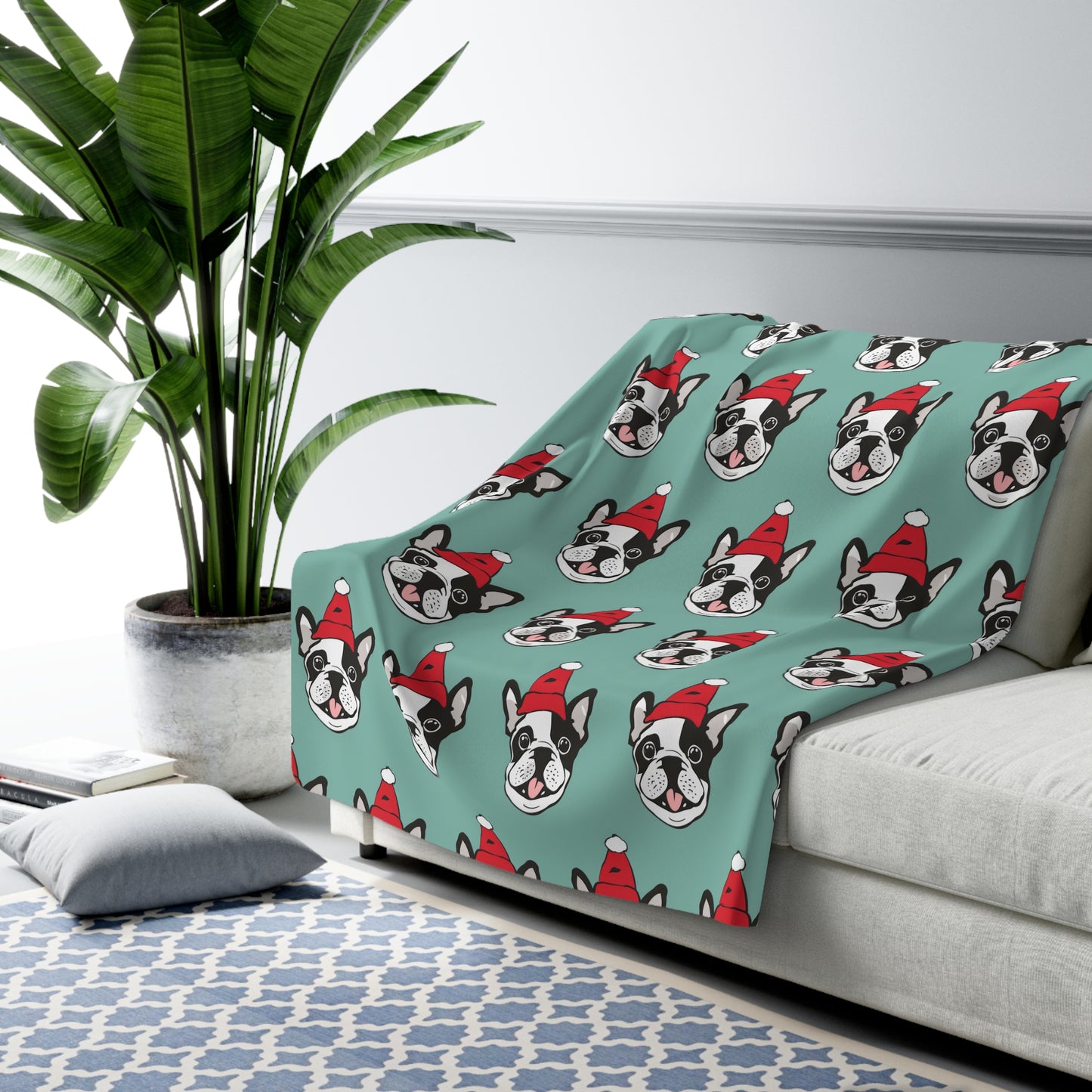 Frenchie Xmas Cheer - Frenchie Sherpa Fleece Blanket