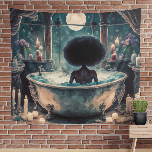 Celestial Serenity: Black Goddess Spa - Indoor Wall Tapestry