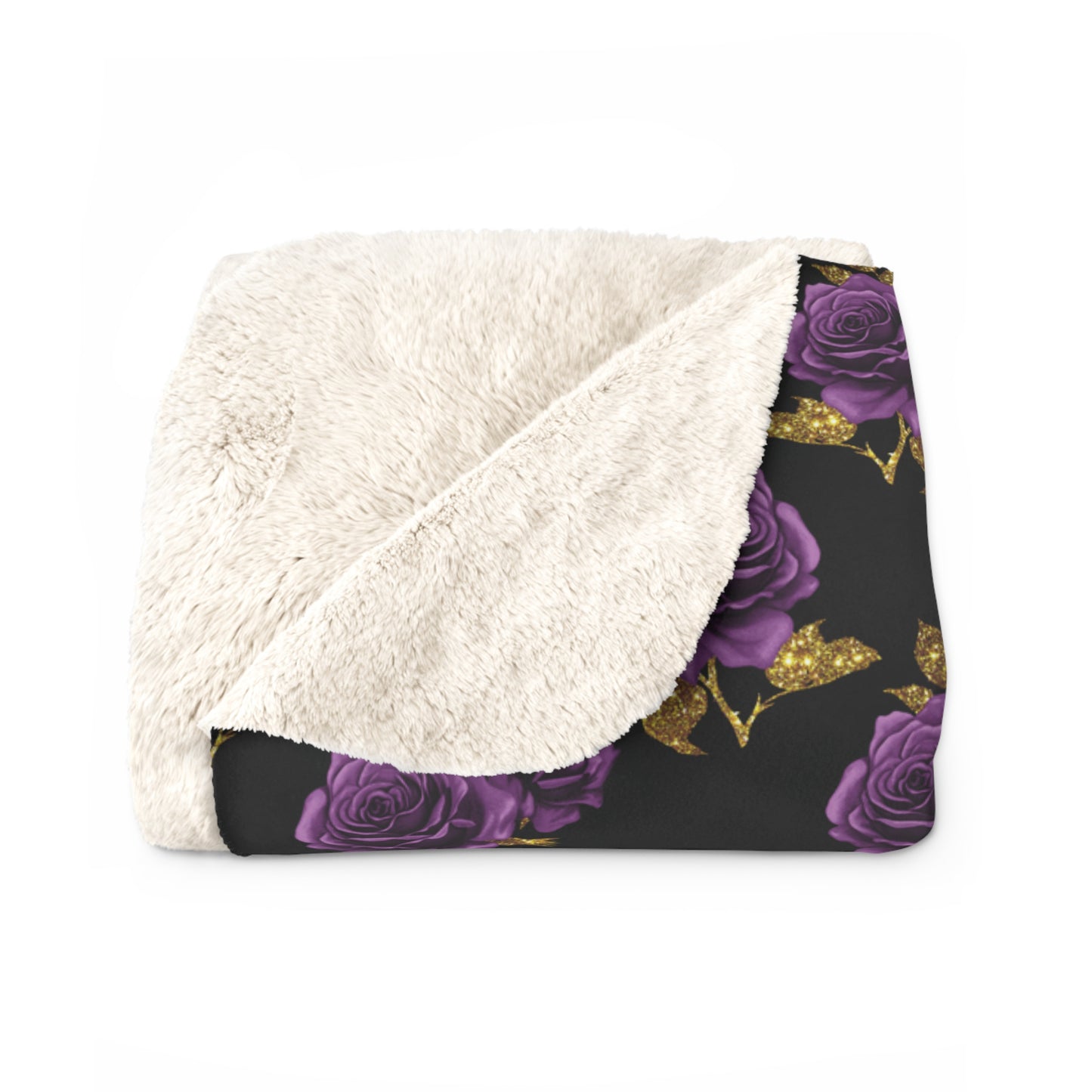 Purple & Gold Rose - Sherpa Fleece Blanket