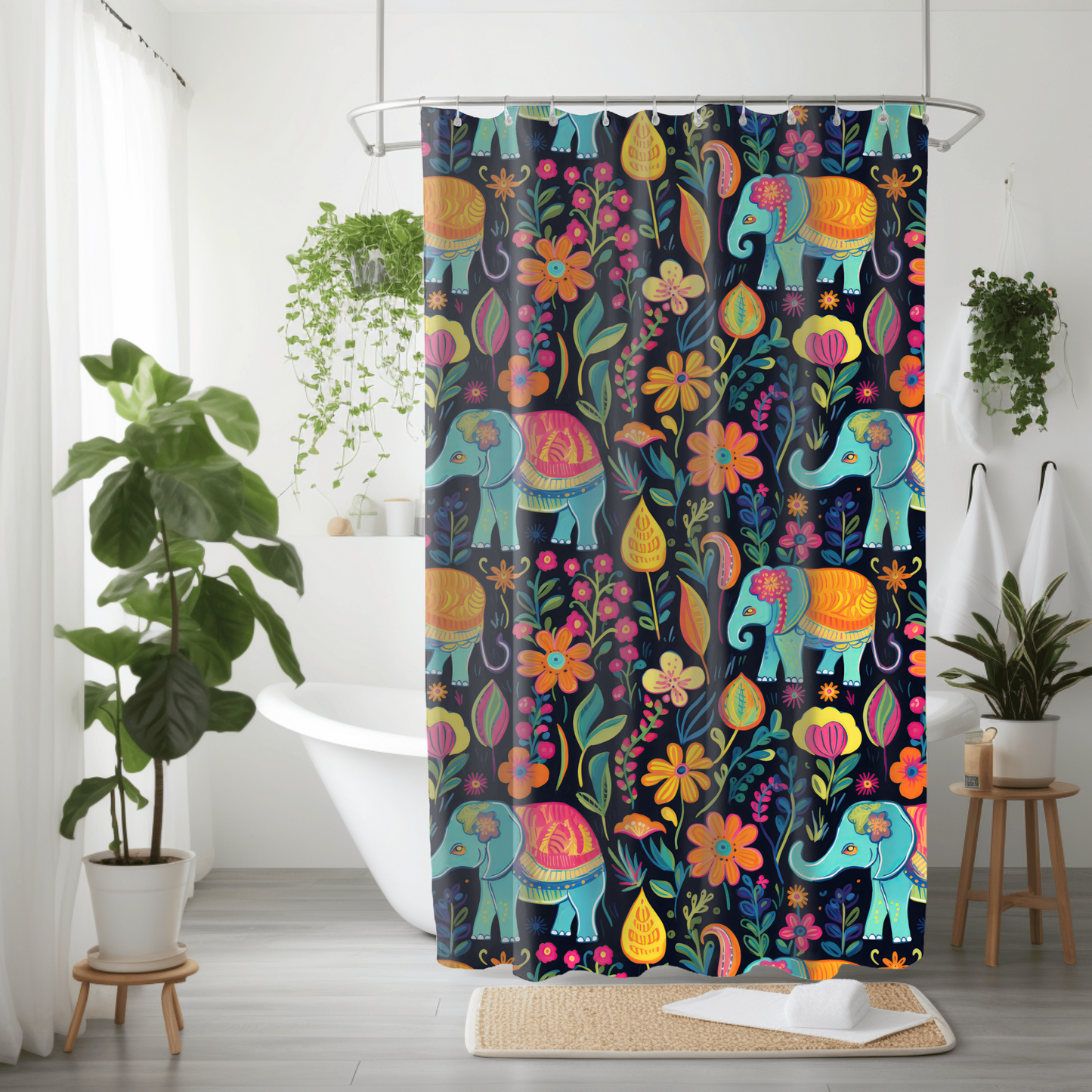 Happy Elephant Adventure Shower Curtain