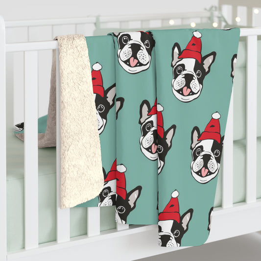 Frenchie Xmas Cheer - Frenchie Sherpa Fleece Blanket