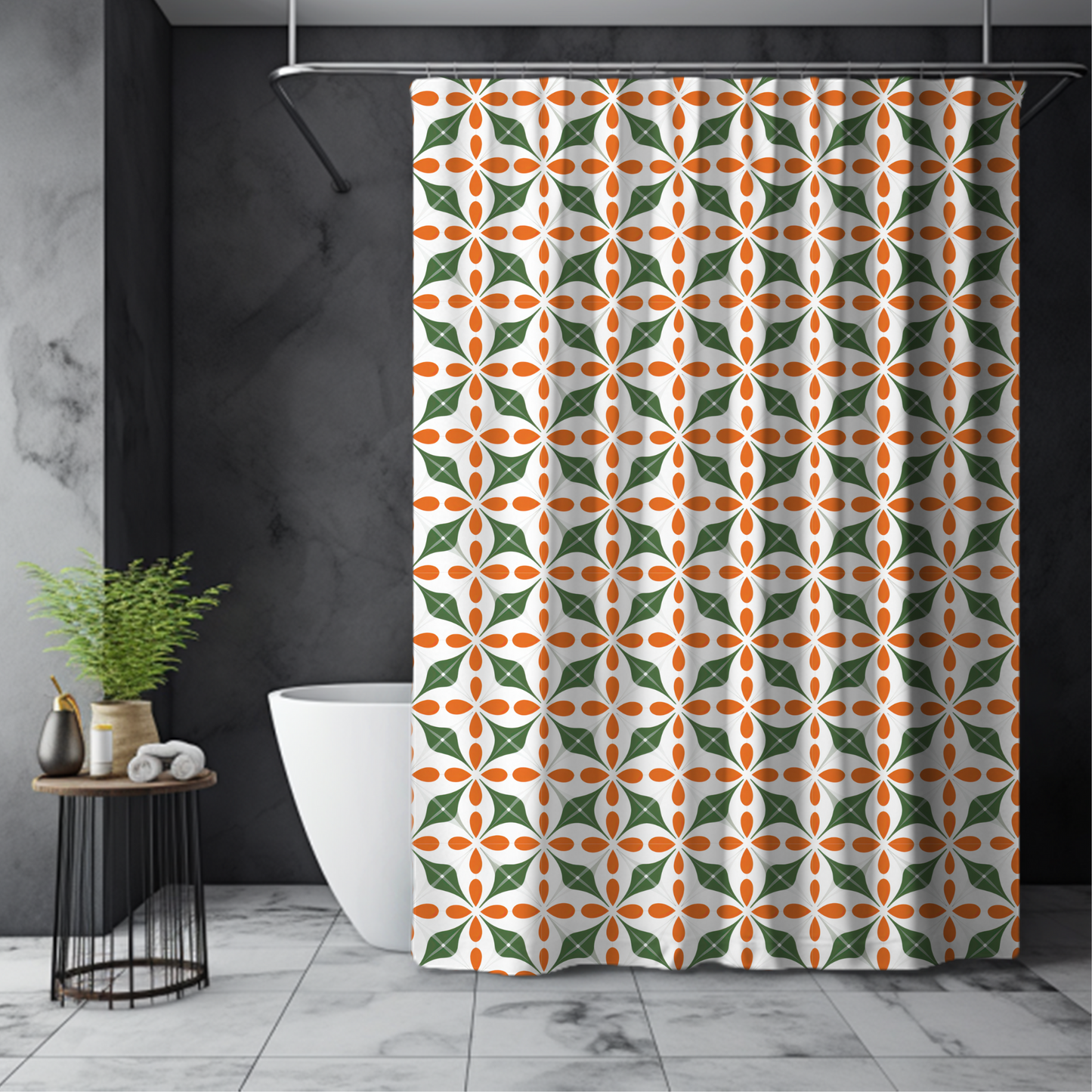 Vintage Scandinavian Geometric Flower Shower Curtain