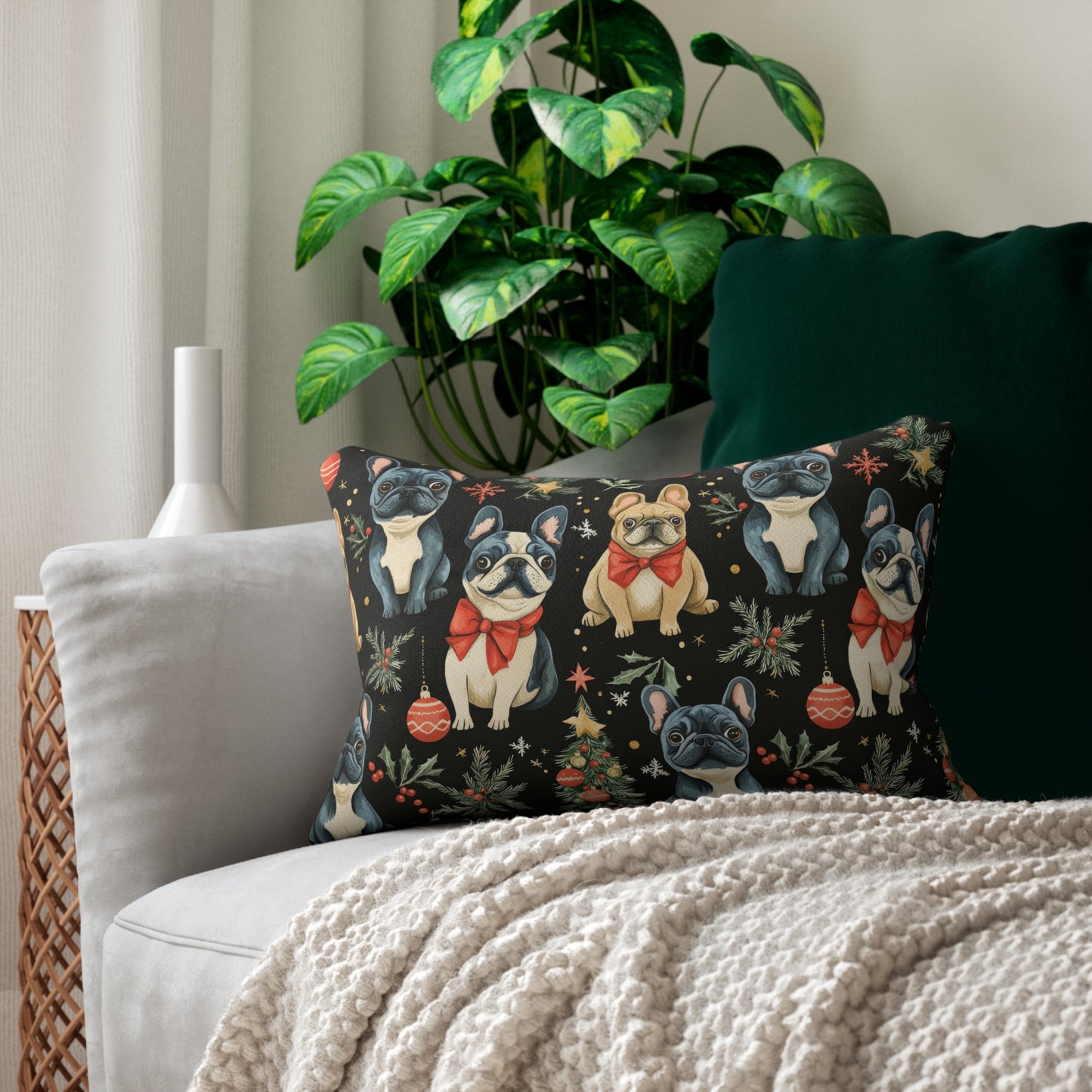 Festive Holiday Nights - French Bulldog Lumbar Pillow