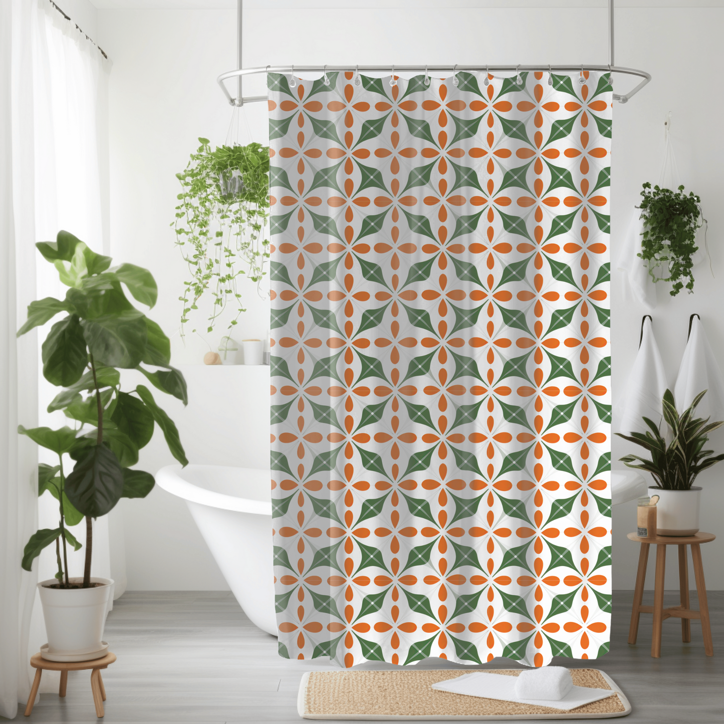 Vintage Scandinavian Geometric Flower Shower Curtain