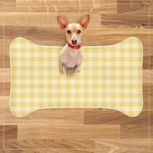 Yellow Checkered Pet Food Mat