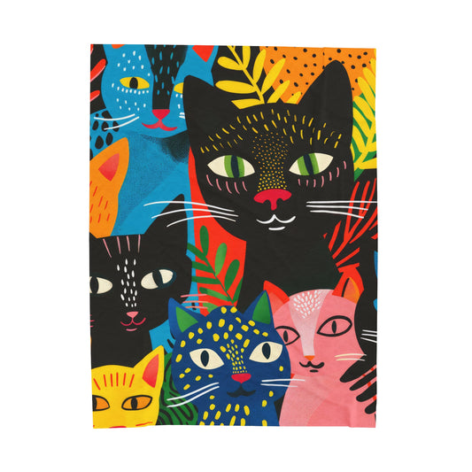 Feline Fiesta - Velveteen Plush Blanket