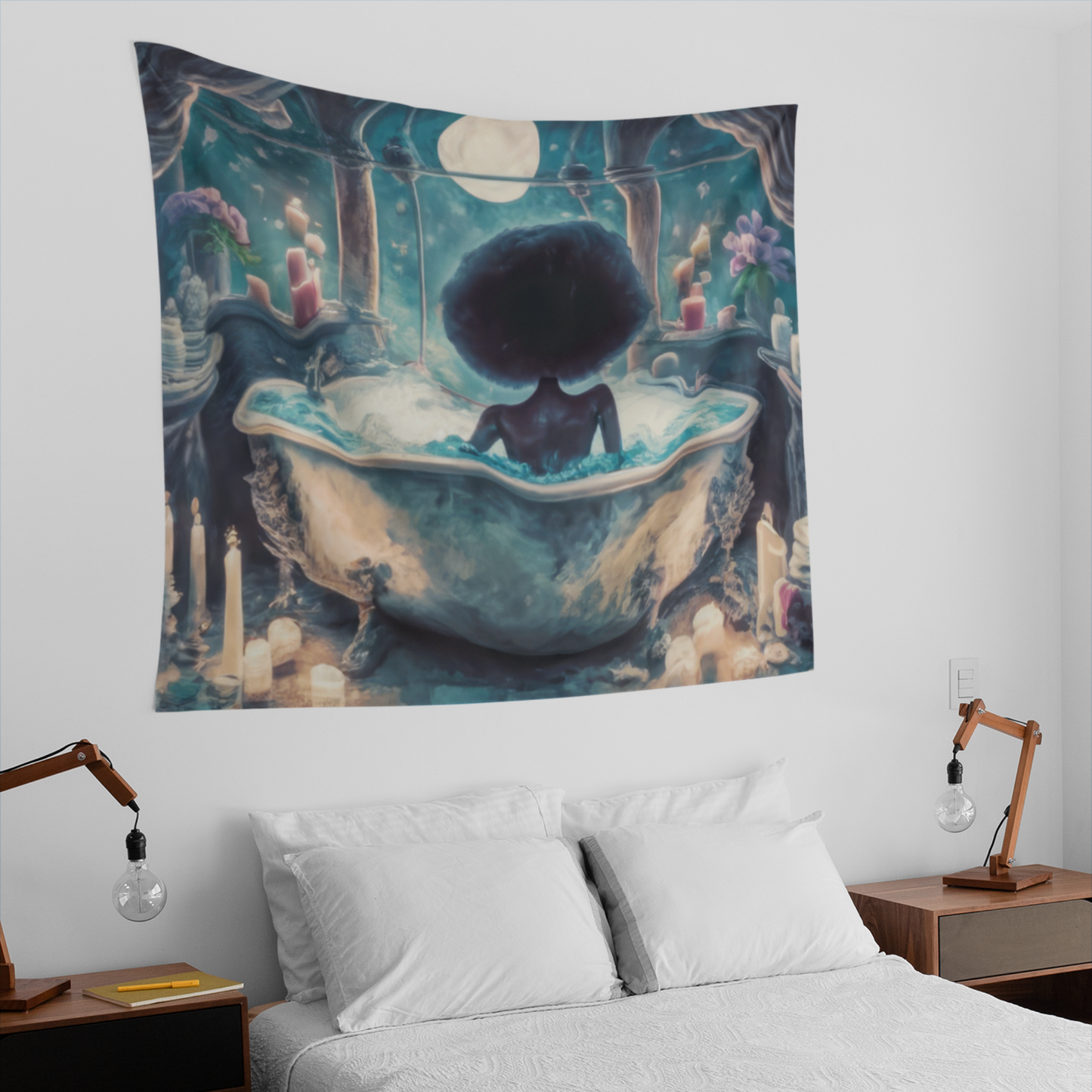 Celestial Serenity: Black Goddess Spa - Indoor Wall Tapestry