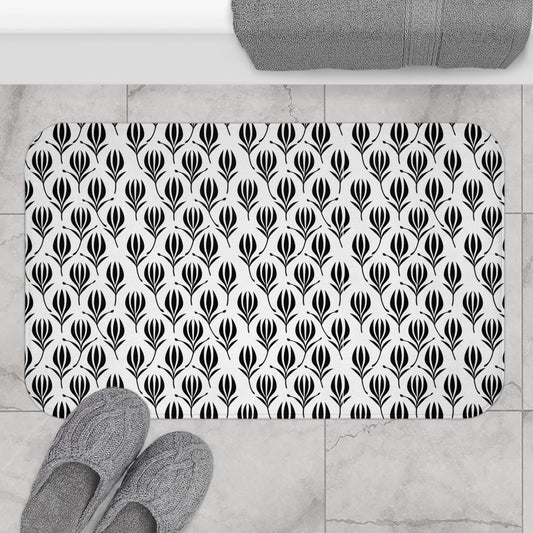 Black and White Tulips Bath Mat