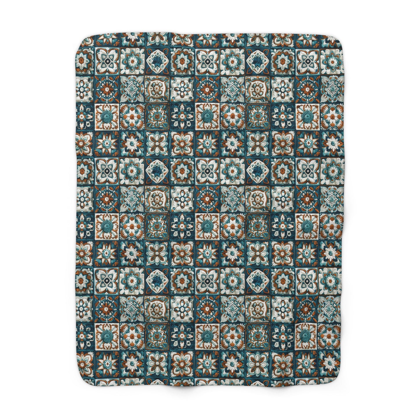 Dark Teal Granny Squares  - Sherpa Fleece Blanket